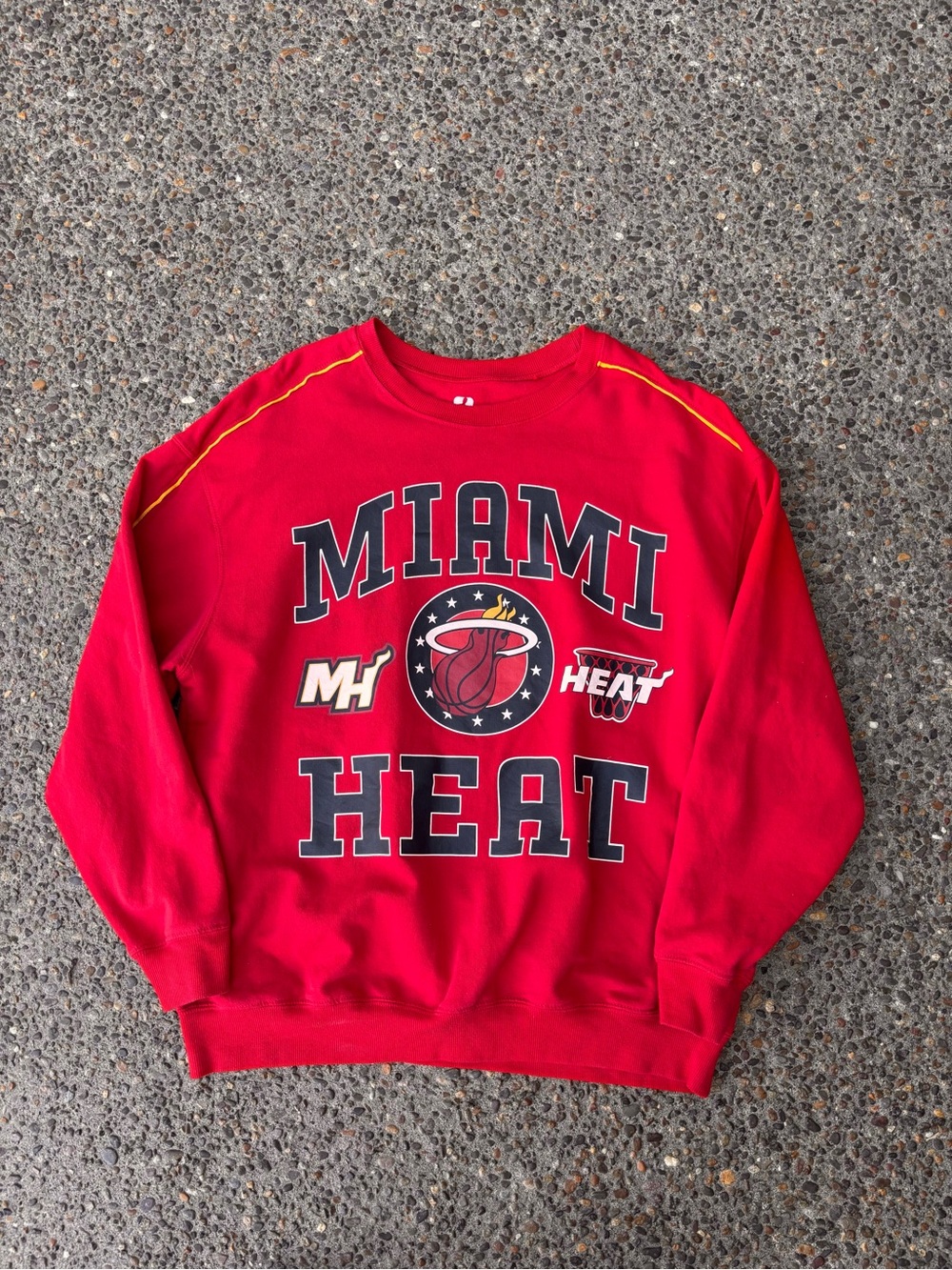 NBA Miami Heat Red Crewneck Sweatshirt with Black & Yellow Accents